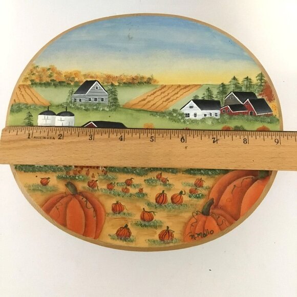 Hand Painted Pumpkin Farmhouse Wood Box Signed Fall Harvest Country Rustic Decor - Picture 5 of 9